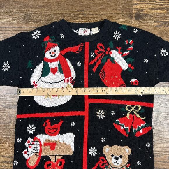 Vintage NutCracker Christmas Sweater Womens Medium Black Holiday Teddy Bear 90s - Picture 4 of 8